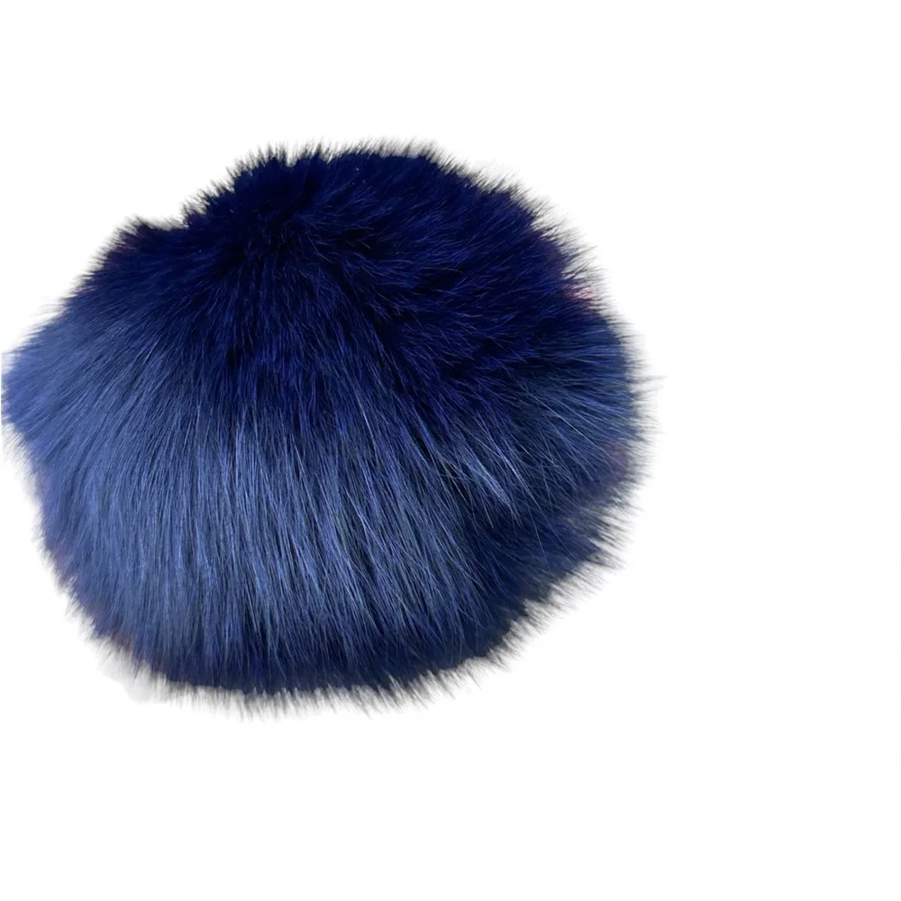 Leopard pompom bag charm key ring navy blue